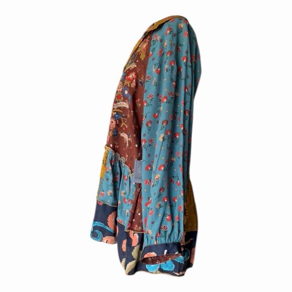John Mark Mixed Media Floral Peasant Blouse XL Patchwork Boho Tunic NWT Eclectic - Picture 10 of 16
